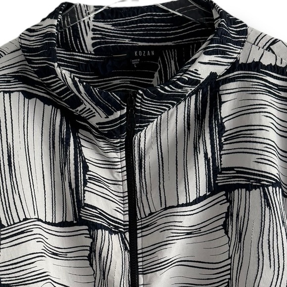 KOZAN LOVE LAUNCH Ice Hepburn Jacket black white geometric design SHIRT SZ L - Picture 3 of 5